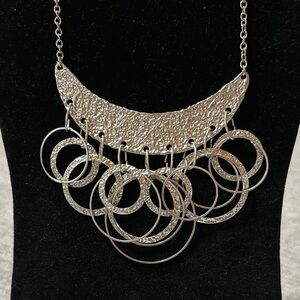 Silver Statement Necklace with Circular Pendants and Earring Bundle
